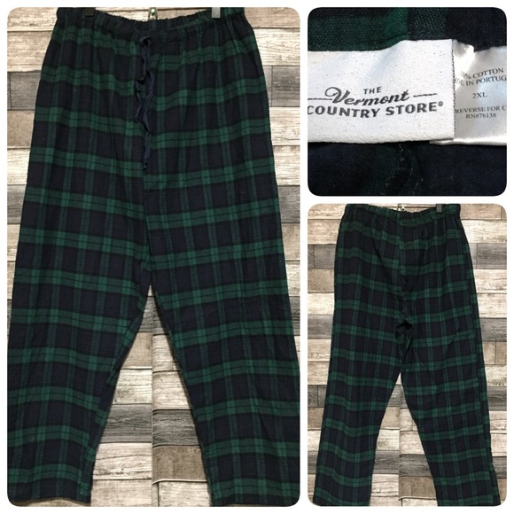 Vermont Country Store Flannel Pajama Pants Men’s 2XL Blue Green Tartan Plaid - Picture 1 of 8